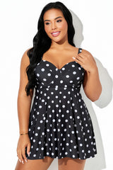 White Polka Dot Print Underwire Tankini Top