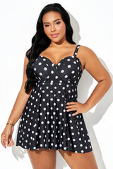White Polka Dot Print Underwire Tankini Top
