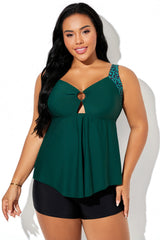 Green Leopard Print With Ring Tankini Top