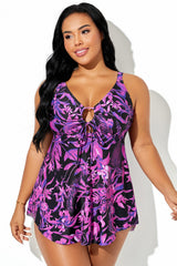 Pink & Purple Floral Print A-Line Hem Tankini Top