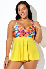 Bright Floral Print Adjustable Strap Tankini Top