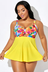 Bright Floral Print Adjustable Strap Tankini Top