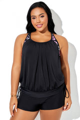 Floral Print Camisole Style Cross Straps Tankini Top