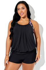 Floral Print Camisole Style Cross Straps Tankini Top