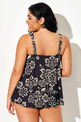 Golden Floral Embellished Strap Layered Tankini Top