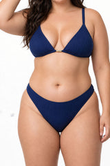 Navy Ribbed Triangle Bikini Two Piece Swimsuit Set