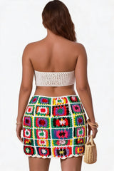 Colorful Crochet Floral Drawstring Cover Up Skirt