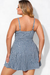 Black White Gingham Sweetheart Ruched Side One Piece Swimdress