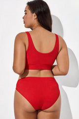 Red Scoop Neck High Waist Two Piece Bikini Set