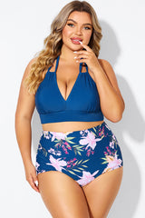 Navy V-neck Halter Tie Bikini Top