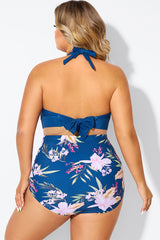 Navy V-neck Halter Tie Bikini Top