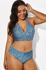 V-Neck Black Dots Printed Halter Sexy Bikini Top