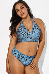 V-Neck Black Dots Printed Halter Sexy Bikini Top