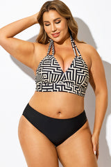 V-Neck Random Print Halter Sexy Bikini Top