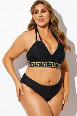 Black Random Print Halter Sexy Bikini Top