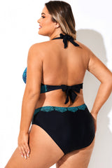 Blue Ombre Lace Print Halter Sexy Bikini Top