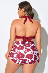 Bright Red V-neck Halter Tie Bikini Top