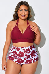 Bright Red V-neck Halter Tie Bikini Top