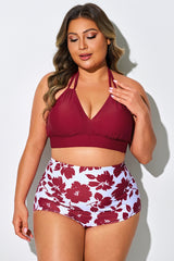 Bright Red V-neck Halter Tie Bikini Top