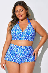 Porcelain Blue Floral V-neck Halter Tie Bikini Top