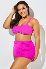 Pink Twist Front Ruched Bandeau Bikini Top