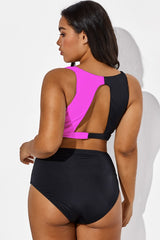 Black Pink Colorblock Wrap Mesh Bikini Top