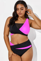 Black Pink Colorblock Wrap Mesh Bikini Top