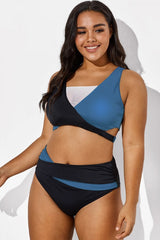 V-Neck Colorblock Stylish Wrap Swimsuits Bikini Top