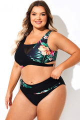 Floral Print Splice Wrap Swimsuits Bikini Top