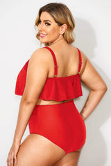 Red Adjustable Scoop Neck Straps Bikini Top