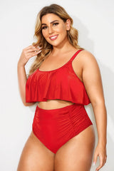 Red Adjustable Scoop Neck Straps Bikini Top