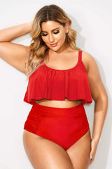 Red Adjustable Scoop Neck Straps Bikini Top