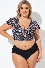 Classic Floral Print Knot Front Women Bikini Top