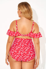 Red Floral Ruffled Underwire Women Bikini Top
