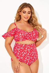 Red Floral Ruffled Underwire Women Bikini Top