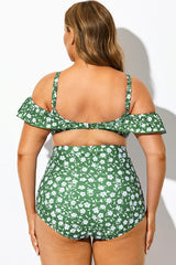 Green Floral Ruffled Underwire Women Bikini Top