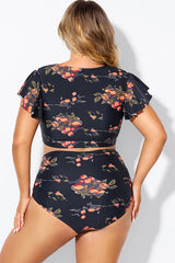 Floral Print Flutter Sleeve Elegant Swim Bikini Top