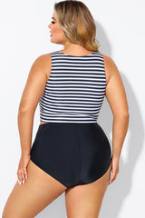 Black & White Striped Knotted Crop Bikini Top