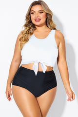 Plus Size White Knotted Crop Bikini Top