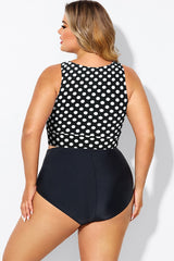 Plus Size Black Polka Dot Knotted Crop Bikini Top