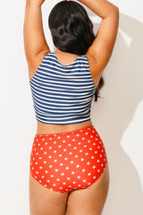 Blue & White Striped Knotted Crop Bikini Top