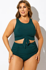 Solid Green Knotted Crop Bikini Top