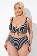 Black Stripes Knot Front Underwire Bikini Top