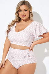 Floral Print V-neck Flutter Sleeve Bikini Top