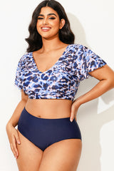 Floral Print V-Neck Flutter Sleeve Bikini Top
