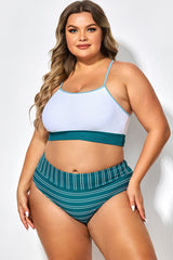 Teal Striped Women Bikini Top
