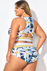 Plus Size Floral Print Wide Strap Bikini Top