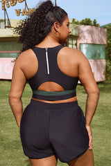 Plus Size Round Neck Green Patchwork Bikini Top