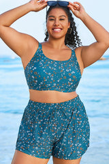 Blue Floral Print Wide Strap Women Bikini Top