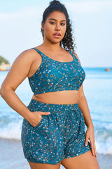 Blue Floral Print Wide Strap Women Bikini Top